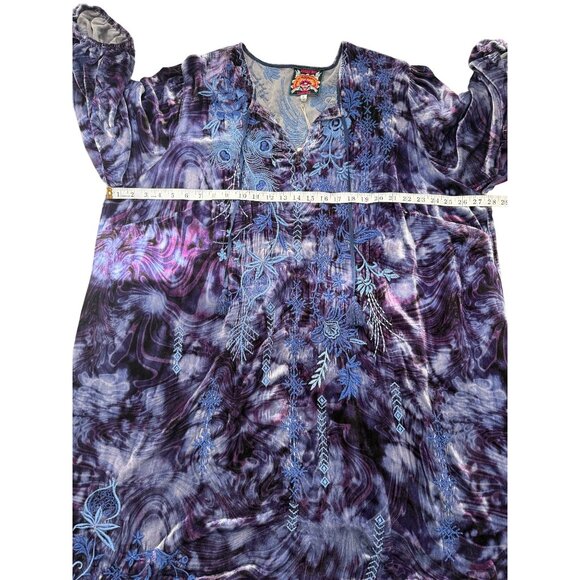 Johnny Was Azure Velvet Relaxed Dress Purple Embroidered Boho Womens Size 3X NEW - Picture 7 of 9